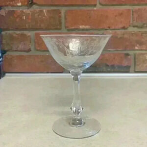 Duncan And Miller Crystal Champagne Coupe Etched “Charmaine Rose”…Vintage 1953